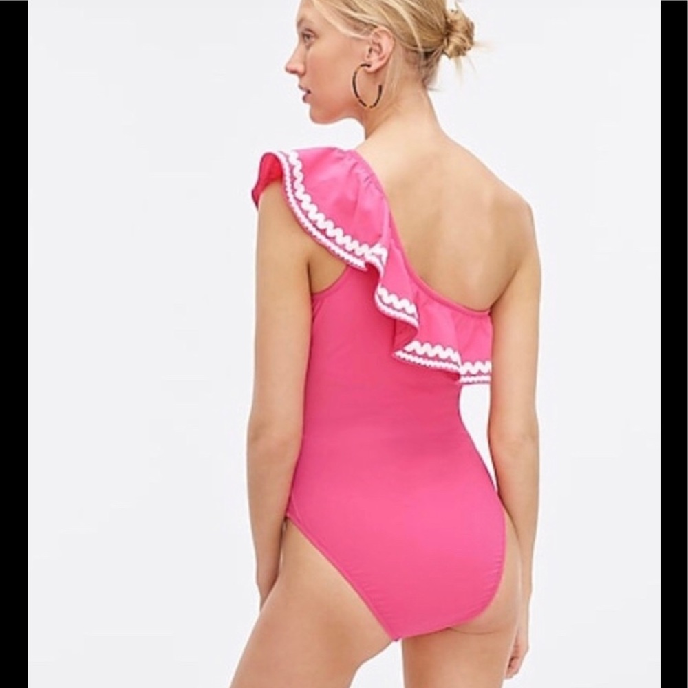 NWT J. Crew One-shoulder Ruffle One-piece Swimsuit 8 Pink